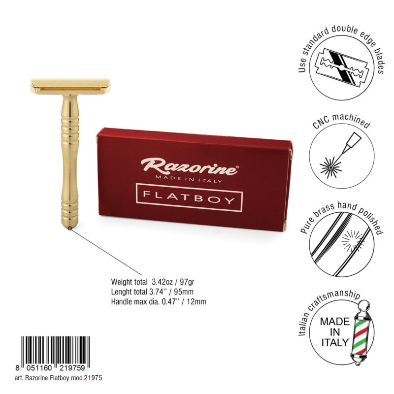 Packaging Rasoio Rasoio di Sicurezza Razorine Flatboy 75 Brass – Sbarba